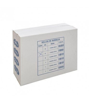 Rollo de plástico de burbujas transparente. 0,50x5 metros. Caja de 21 rollos.