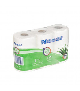 Papel Higiénico "Nocel Aloe Vera" de 3 capas. Fardo de 7 paquetes de 6 rollos.