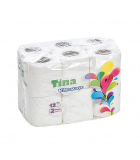 Papel Higiénico "Low Cost Tina" de 2 capas. Fardo de 9 paquetes de 12 rollos.