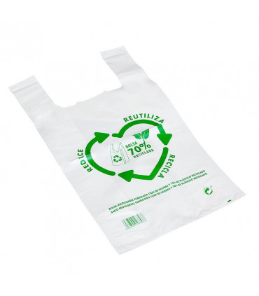 Bolsas asa camiseta resistentes 60x70 cm 70% reciclado Blanca- Pack 25 uds