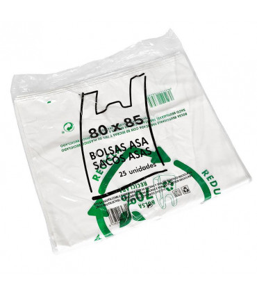Bolsas asa camiseta resistentes 80x85 cm 70% reciclado Blanca - Pack 25 uds