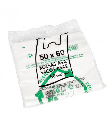 Bolsa asa camiseta resistentes 50x60 cm 70% reciclado Blanca - Pack 50 uds