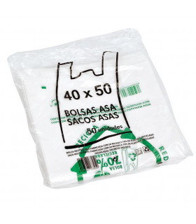 Camiseta 40x50 Blanca Block 50 micras 70% reciclado "Impresion Generica" - Paq 50 uds 