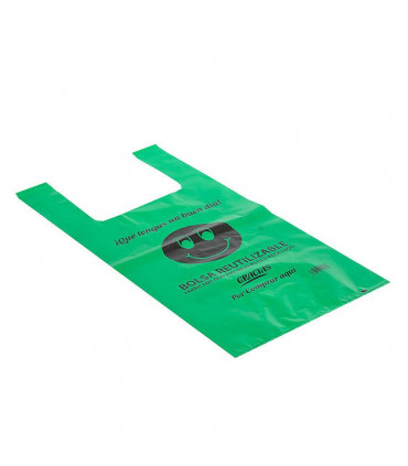 Kilos Camiseta 42x53 70% reciclado 50 micras verde Block B.P. Con mensaje de agradecimiento - Paq 1 Kg