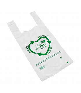 Bolsas asa camiseta resistentes 35x50 cm 70% reciclado Blanca - Pack 50 uds