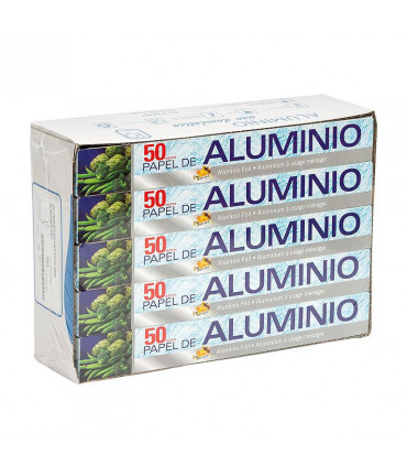 Papel Aluminio 50 metros-Caja 10 rollos