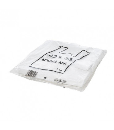 Bolsas asa camiseta resistentes 42x53cm 70% reciclado Blanca  Block - Pack 1 kg