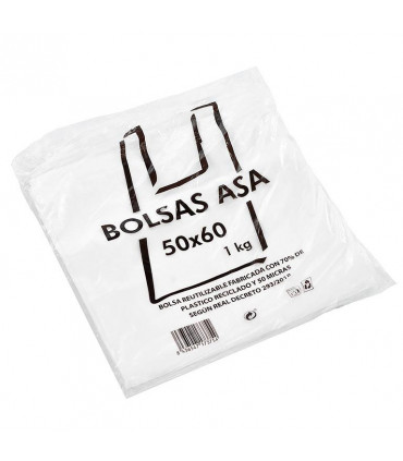Bolsas asa camiseta resistentes 50x60 cm 70% reciclado Blanca Block - Pack 1 kg