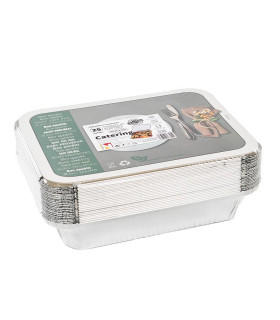 Bandejas aluminio con tapa NOBAL (312x214x38,5mm)-Pack 25 uds.