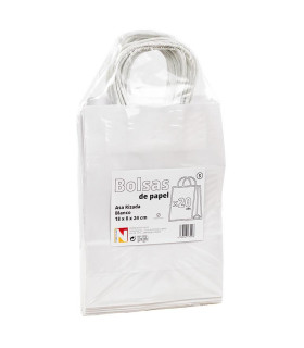 Bolsas de papel con Asa Rizada 18x8x24 blanca- Paquete 20 uds.