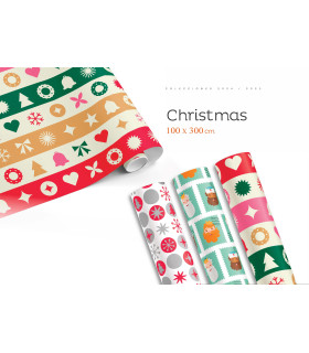 Rollo papel de regalo 100x300 cm Christmas - Caja 25 rollos