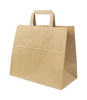 Bolsa de papel con asa plana  28x16x32 Kraft reciclado - Caja 250 uds