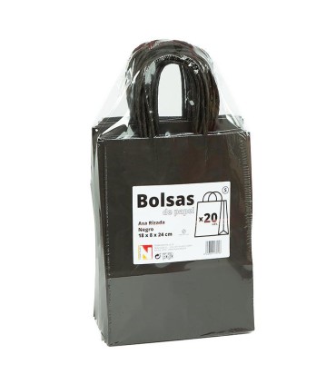 Bolsas asa rizada Negra 18x8x24 - Paq 20 uds